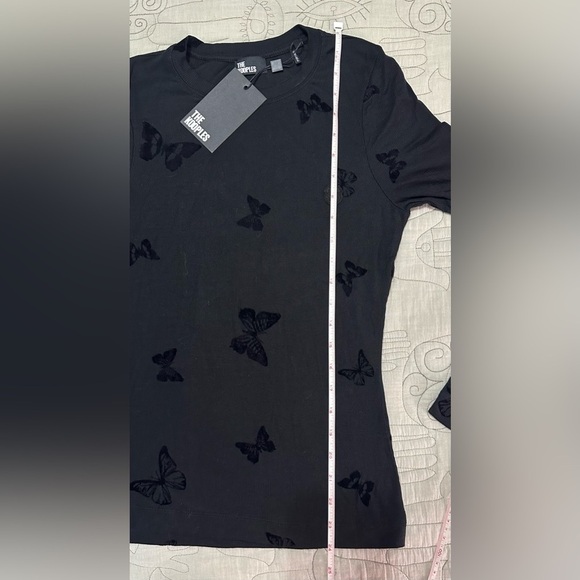 NWT The Kooples Flocked Butterfly Long-Sleeve Ribbed Tee 1 (S) Black Crest - Picture 11 of 11